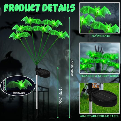 2Pack Solar Bat Garden Lights for Halloween Decorations outdoor,12LED 3D Scary Light up Flying Bats Outside Decor, Solar Bats Path Lights for Home Garden Porch Yard Lawn Halloween Party Gifts Decor