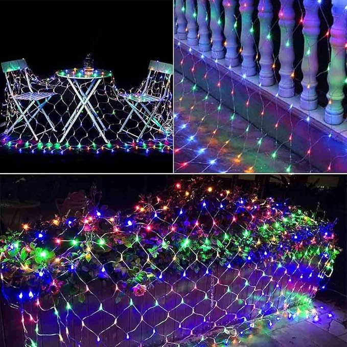 2 PACK Battery Net Lights - Outdoor Waterproof Garden Light, 200 LED Tree String Light with 8 Modes, Mesh Curtain Lights for Garden Patio Yard Christmas Party Tree and Holiday Decor( Multi Color)