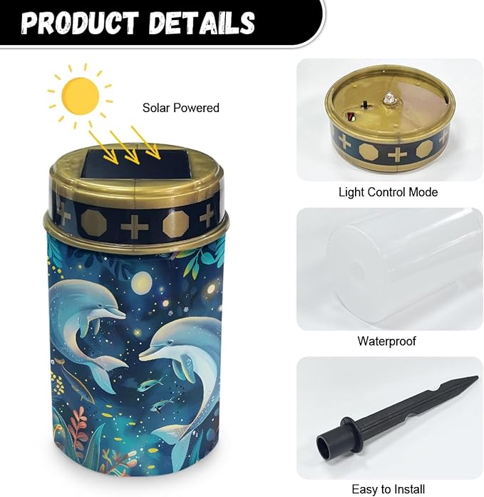 Dolphin Solar Garden Lights Outdoor Solar Walkway Lights,Moon Star Pathway Lights Waterproof Solar Pathway Lights Solar Powered Fairy Lights for Home Path
