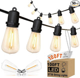 100FT Outdoor String Lights,ST38 Vintage Edison LED Patio Lights Waterproof with 52 Plastic Bulbs(2 | Lumora