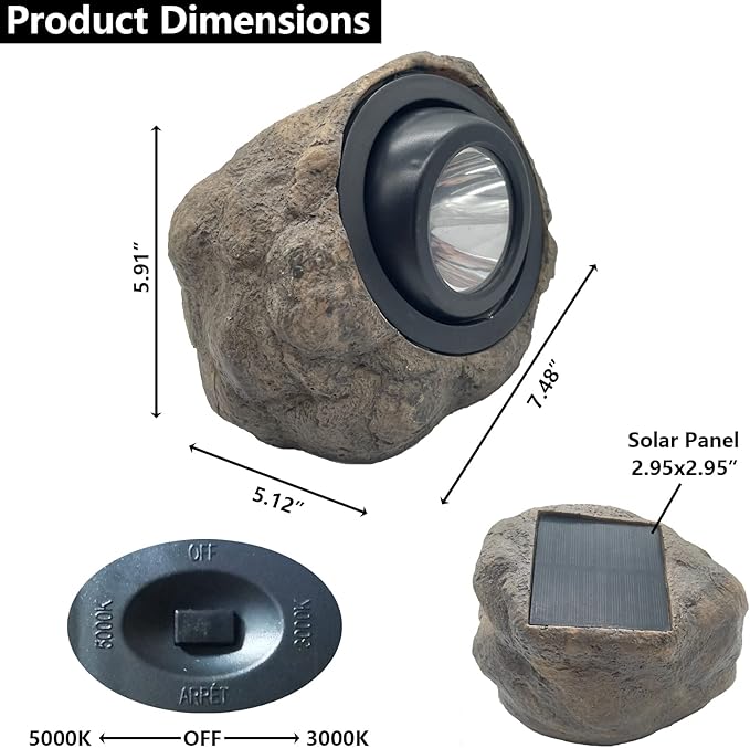 GOODFOEVER Rock Solar Garden Lights, Super Bright Solar Spot Lights, Solar Powered Landscape Lights Outdoor Decorative Waterproof LED Lights for Pathway, Walkway, Yard