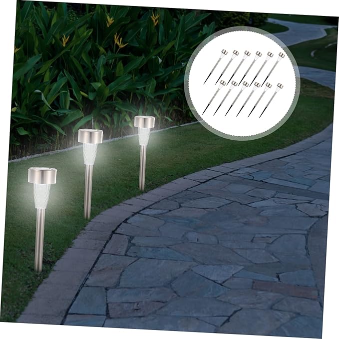 12pcs Solar Outdoor Pathway Lights Stainless Steel Solar Garden Lights with Bright White LED for Patio Walkway Lawn | Lumora