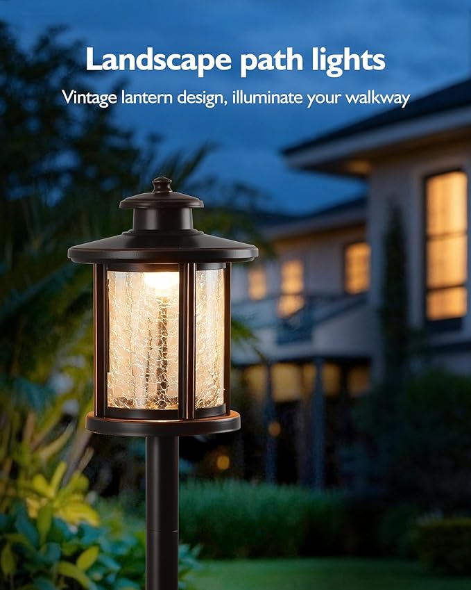 LITFIT Low Voltage Landscape Lighting, 12V 3.4W 155LM 3000K Outdoor Path Lights with Connectors, Crackled Shade | Lumora