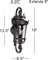 John Timberland Marseille Traditional Outdoor Wall Light Fixture Black Steel Scroll 19" Clear Hammered Glass | Lumora