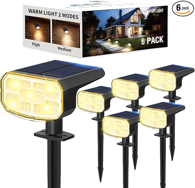 Solar Lights Outdoor Waterproof IP65, Super Bright LED, 3000K 2 Lighting Modes, Solar Powered Yard Garden Solar | Lumora
