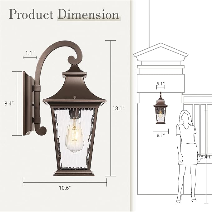 Emliviar 18.1" Outdoor Wall Light in Oil Rubbed Bronze Finish, Outside Wall Mount Light for Front Door, Water | Lumora