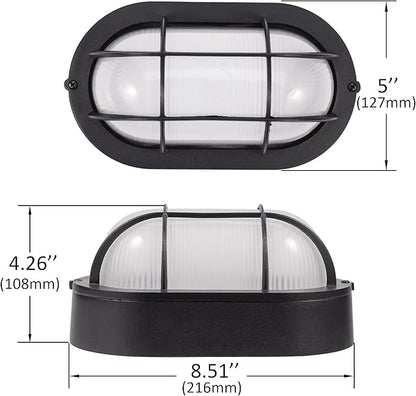GRUENLICH 8.5'' Oval Outdoor Wall Lights, Dimmable LED Bulkhead Light, Sauna & Exterior Lighting, ETL Rated, 6W 600 Lumen, 3000K Warm White, Black Cast Aluminum, Wall/Ceiling Mount, 1-Pack