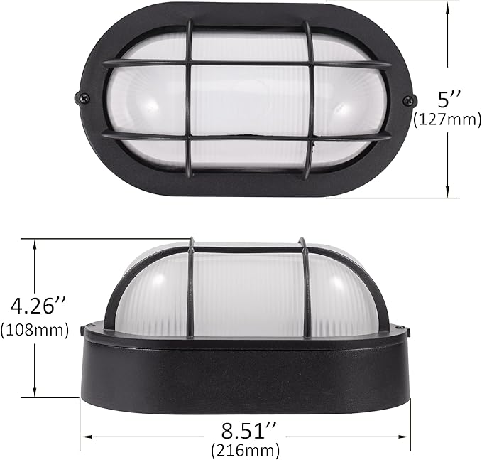 GRUENLICH LED Bulkhead Light, Flush Mount for Wall or Ceiling, 6W, 600 Lumen, Dimmable 5000K Daylight White, Aluminum Housing, Outdoor Rated, Black Finish, 2-Pack