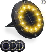 Solar Ground Light - 12 LEDs Garden Light Waterproof With 800mAh Built-In Battery, Stainless Steel Housing Disc | Lumora