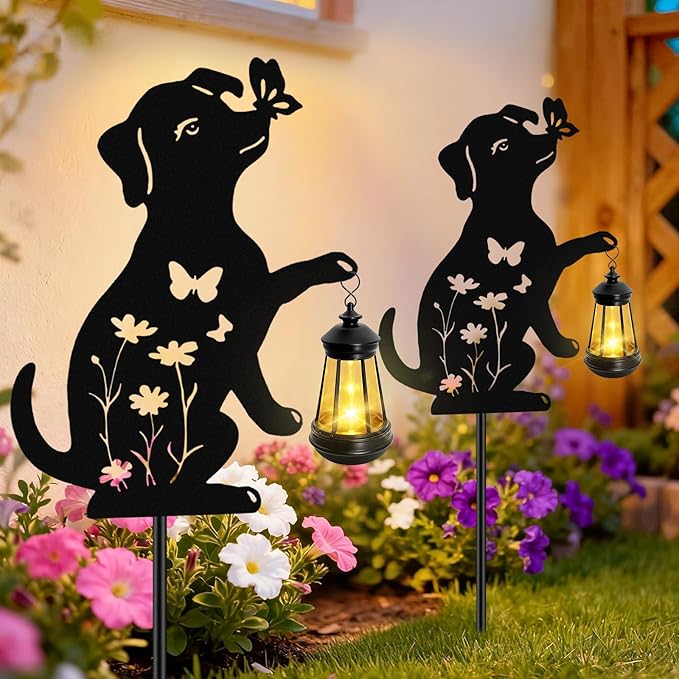 Dog Outdoor Solar Lantern Waterproof, Birthday Gifts for Christmas Women Mom, Solar Hanging Lights with Butterfly | Lumora