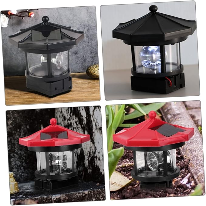 2Pcs Solar Powered Lighthouse Decor Rotatable Outdoor Garden Light Ornament Solar Lamp for Pathway and Lawn Nautical Decor