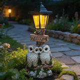 Outdoor Garden Owl Statue with Solar Lights, Owl Figure with Welcoming Sign,for Outdoor Landscapes, Courtyards | Lumora