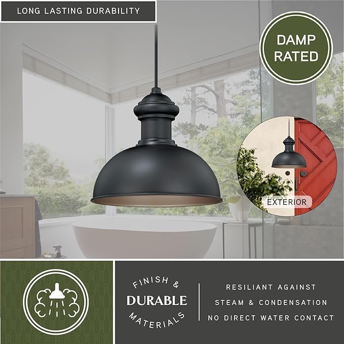 VAXCEL Franklin 1 Light Bronze Farmhouse Outdoor Barn Dome Pendant
