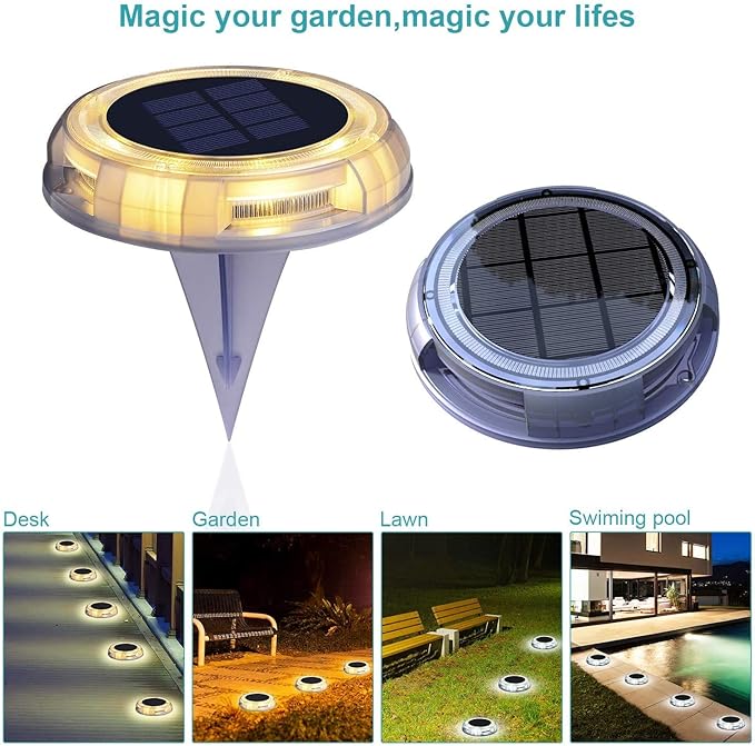 eLEDing Solar 4-Pack White Deco Garden Lights – Waterproof Solar LED Outdoor Landscape Lights for Pool, Porch, Patio, Pathway & Poolside (No Wiring Needed)