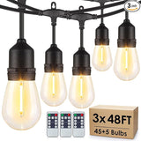 144FT(3 * 48FT) Outdoor String Lights with Remote, Dimmable Patio Lights with 45+5 LED Bulbs 3 Modes 4 Timers for | Lumora