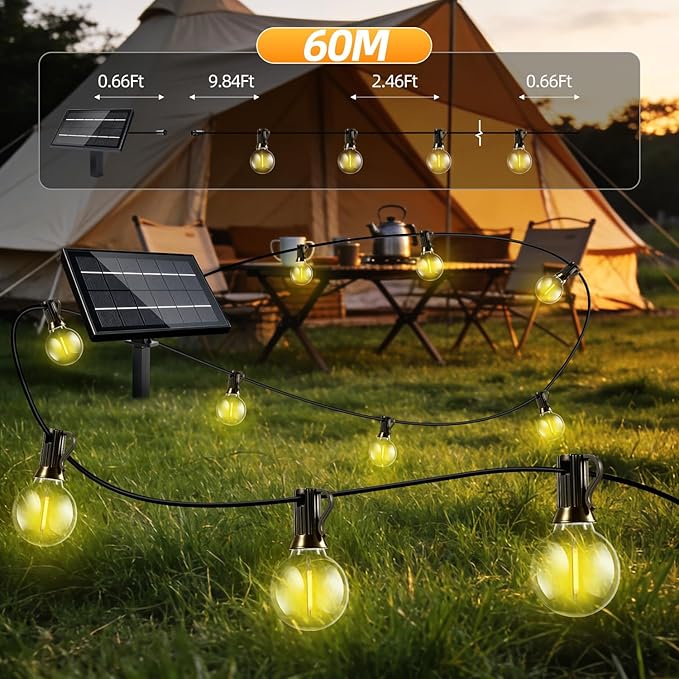 150FT Solar Lights Outdoor Waterproof: G40 45M Shatterproof Bulbs Patio Lights - Solar Powered Remote Control 3 | Lumora