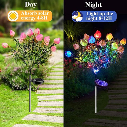 Solar Garden Lights, 7 Heads Gardenia Colorful Flower Light Waterproof Solar Outdoor Lights for Yard Pathway Decor, Two Lightning Modes, 2 Pack Pink