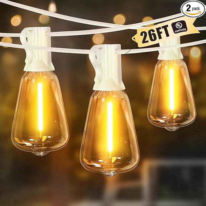 LAMPHOME 2-Pack 26FT Outdoor Patio Lights, 2700K Warm White String Lights，12+1 LED Waterproof Shatterproof Edison | Lumora