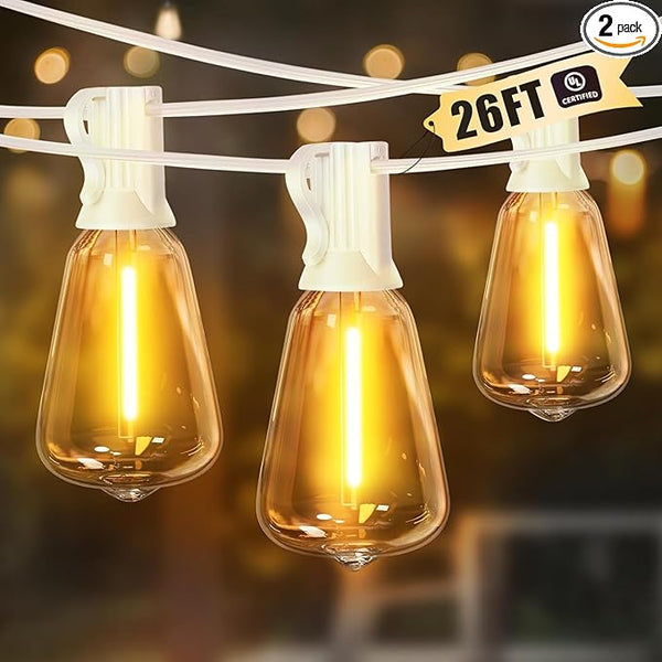LAMPHOME 2-Pack 26FT Outdoor Patio Lights, 2700K Warm White String Lights，12+1 LED Waterproof Shatterproof Edison | Lumora