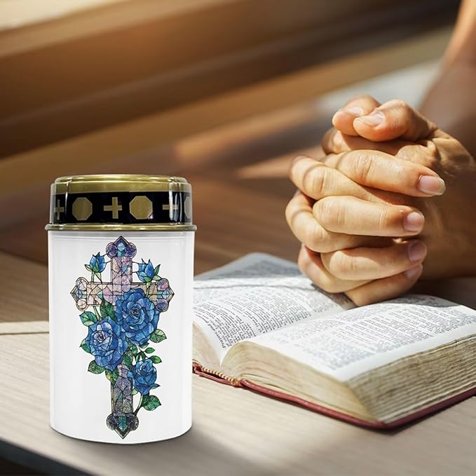 Poceacles Cross Outdoor Solar Lights - Waterproof Solar Lanterns with Blue Rose Gothic Cross Design, Pack of 4