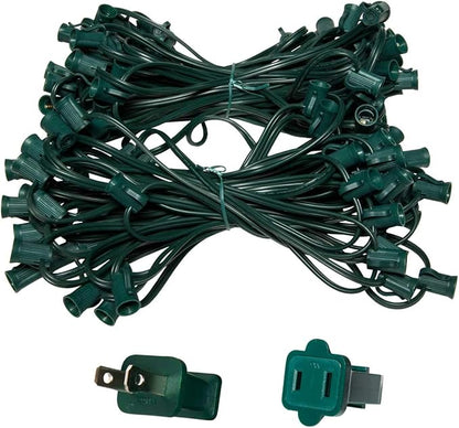 Wintergreen Lighting C7/E12 Light Stringer, E12 Sockets, 12” Socket Spacing, Outdoor String Light Patio Christmas Lights, Fits C7 Size Incandescent or LED Bulbs (100 ft / 100 Sockets, Green Wire)