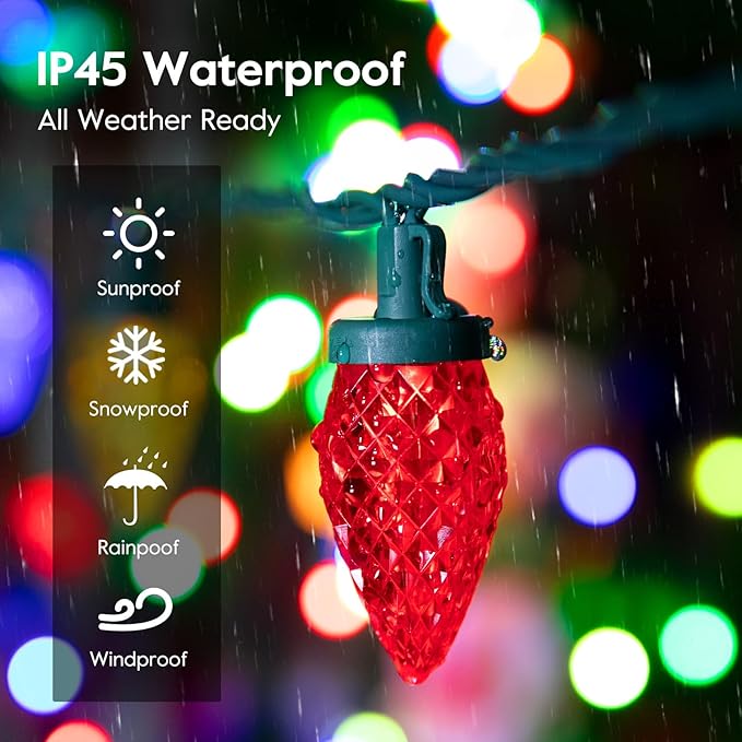 C9 LED Christmas String Lights, 66 ft 100 LED Strawberry Roof Lights, Commercial Grade Waterproof Extendable for | Lumora