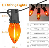 C7 Orange Halloween Lights Outdoor, 25FT LED String Lights with 25 Bulbs, Waterproof Fall Thanksgiving Decor for | Lumora