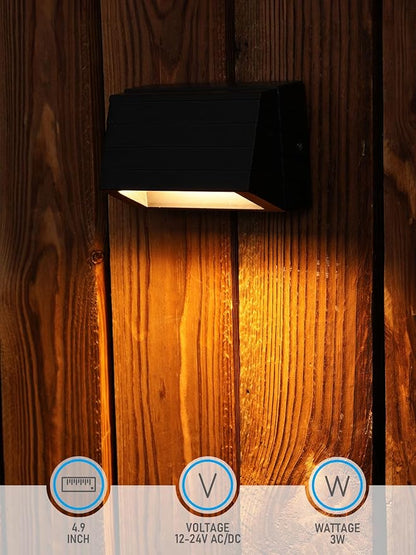 LEONLITE 5CCT Low Voltage Fence Lights, 4inch 3W LED Deck Lights, 12-24V AC/DC Landscape Step Railing Light, CRI90, 1800K/2700K/3000K/4000K/5000K, IP65, UL Listed Cord, Black, Aluminum, Pack of 4