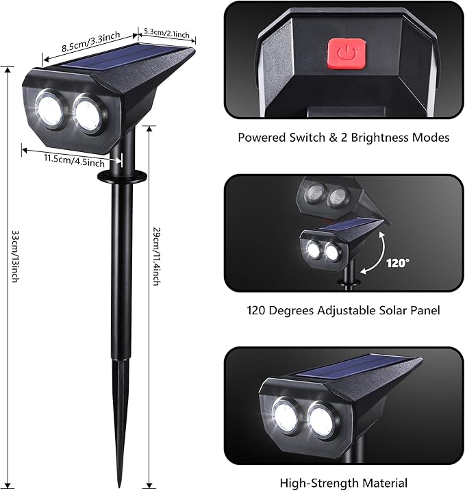 Flacchi Solar Lights Outdoor Waterproof - 2 Lighting Modes Solar Powered Garden Yard Spot Lights for Outside | Lumora
