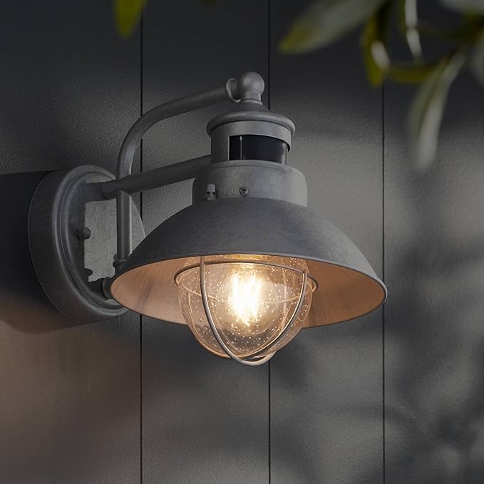 John Timberland Oberlin Rustic Industrial Farmhouse Outdoor Barn Light Fixture Galvanized Dusk to Dawn Motion | Lumora