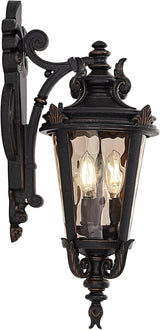 John Timberland Casa Marseille European Outdoor Wall Light Fixture Bronze Scroll 21 3/4" Champagne Hammered Glass | Lumora
