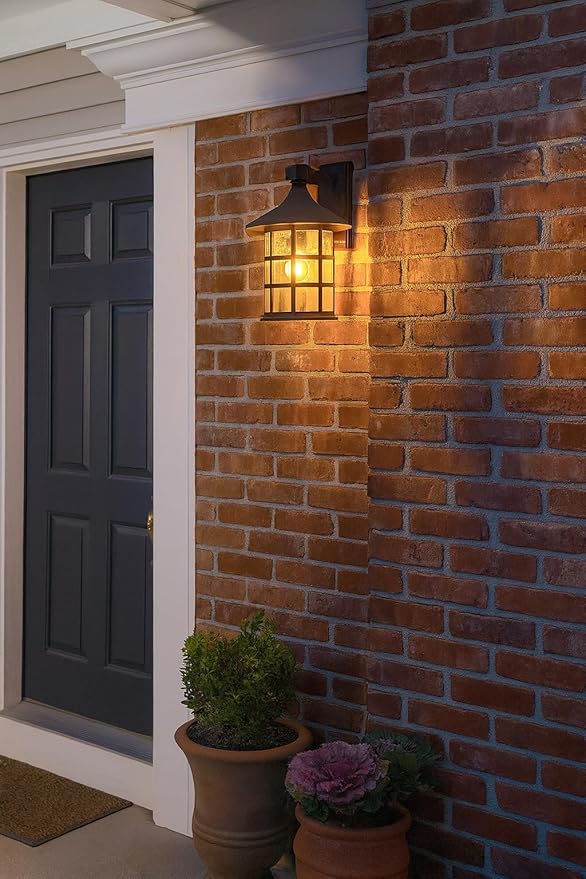 Hinkley Freeport Medium Wall Mount Lantern - Traditional, 1-Light, Aluminum, Clear Seedy Glass - Black Finish
