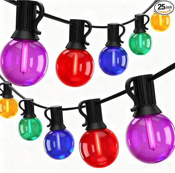 50Ft G40 Multicolor Christmas Lights Outdoor, Outdoor Christmas String Lights with 27 G40 LED Globe Colored Bulbs | Lumora
