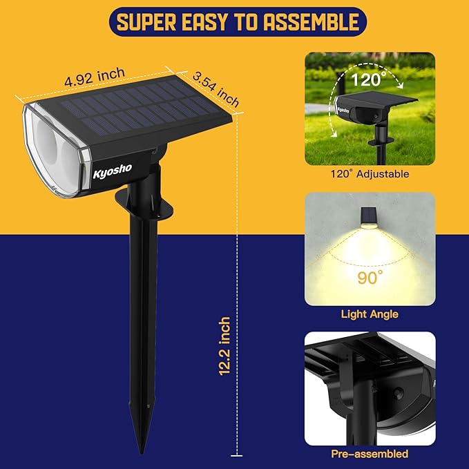 Kyosho Solar Spot Lights Outdoor, IP67 Waterproof 38 LED Solar Powered Landscape Spotlights for Yard, Garden | Lumora