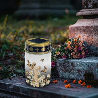 Butterfly Cemetery Solar Lights for Grave Cross Religious Solar Lights Outdoor Waterproof for Graves in Cemetery with Floral Landscape Path Lights Solar LED