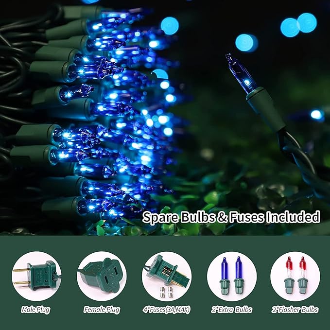 LAMPHOME 200L(100L*2pcs) Mini Lights, Green Wire,Blue