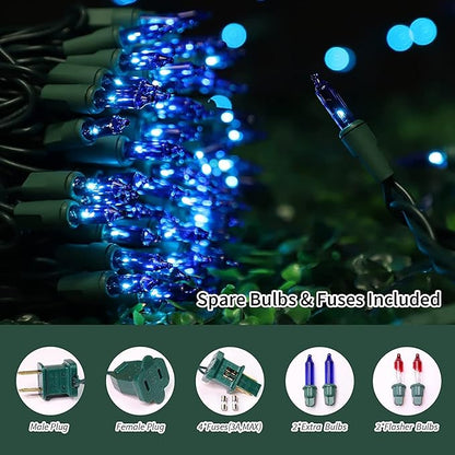 LAMPHOME 200L(100L*2pcs) Mini Lights, Green Wire,Blue