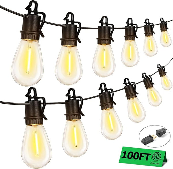 100FT Outdoor String Lights with 52 Shatterproof S14 Vintage Edison Bulbs E12 Sockets,2700K Dimmable Outdoor | Lumora