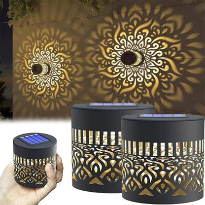 Decorative Solar Mandala Lights, Solar Mandala Lights Outdoor, Metal Solar Powered Outdoor Deck Step Wall Lights, Mandala Theme Waterproof Fence Light for Garden Post Patio Backyard Yard (2 Pcs)