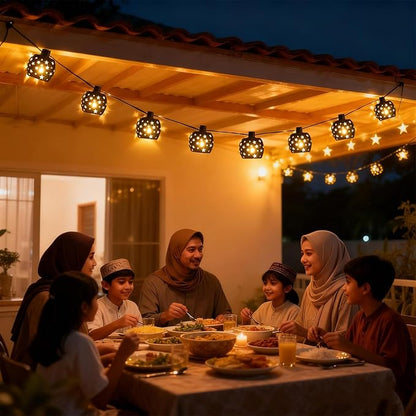 Vigdur Lantern String Lights, Star String Lights Plug in with 10 Clear G40 Bulbs and Star Plastic Lamp Shades, Ramadan Decoration Light for Home Holiday Eid Decorations(9.84FT)