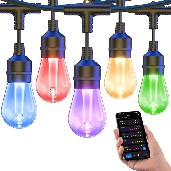 XMCOSY+ Smart Outdoor String Lights, 98Ft Patio Lights Waterproof, App Control, Compatible with Alexa, RGBCWIC | Lumora