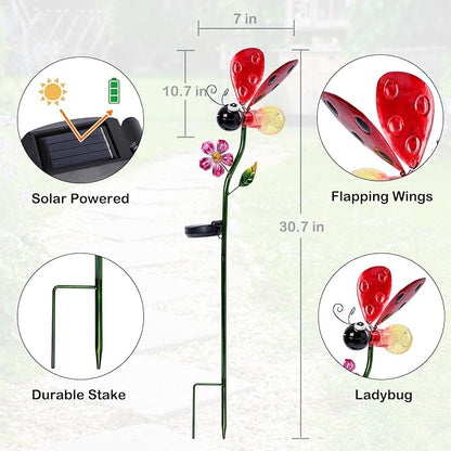 Decorative Solar Lights Outdoor Solar Ladybug Stake Lights Metal Decorative Garden Lights Outdoor Waterproof Stakes for Pathway Yard Lawn Decoration Mothers Day Mom Gifts