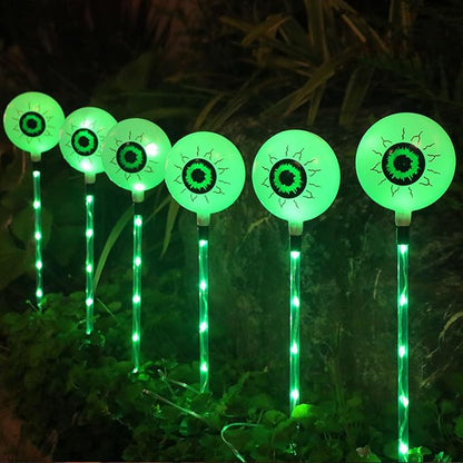 6Pcs Solar Powered Halloween Eyeball Pathway Lights for Halloween Decorations, Solar Stake Lights Solar for Garden Yard Patio Pathway (Green)