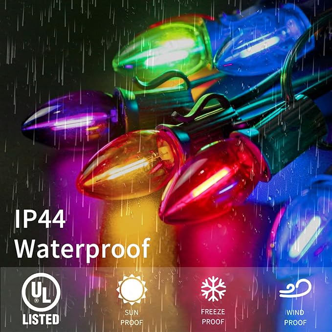 12FT C7 Multicolor Christmas Lights Outdoor, Waterproof LED Plug in String Lights with 12 Shatterproof Bulbs for | Lumora