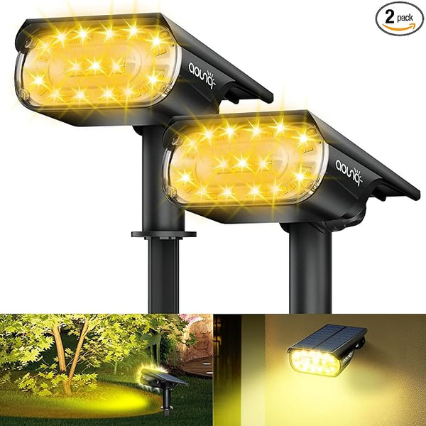 2 Pack Solar Spot Lights Outdoor 1000 Lumens, 64 LEDs IP67 Waterproof Landscape Lighting with 4 Modes - 2-in-1 | Lumora