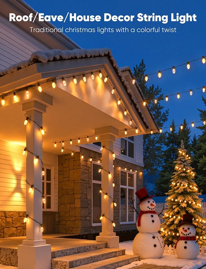 Vintage C9 LED Christmas Lights Outdoor, 50FT Christmas String Lights with 50 Bulbs, Connectable Waterproof Lights for Christmas Tree Roofline Garden Patio Backyard Decoration, Warm White