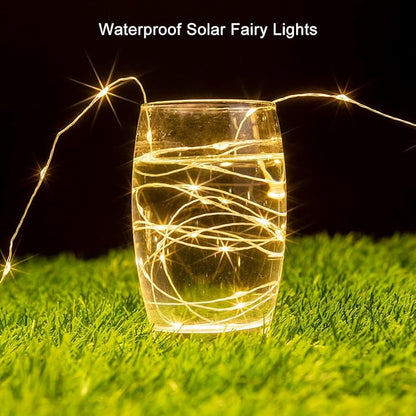 40FT Solar String Lights Outdoor, 240 LED - 2X Brighter Warm White, 8 Lighting Modes, Ultra-Dense Christmas Lights Waterproof Silver Copper Wire - for Patio, Garden, Christmas, Wedding