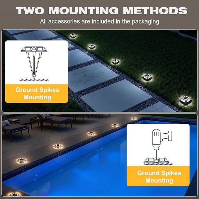 VOLISUN Solar Driveway Lights 8 Pack Waterproof Dock & Deck Marker Lights,2-in-1 Warm White & White LED,IP67 | Lumora