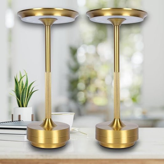 2 Pack Cordless Table Lamps Rechargeable, Portable Battery Operated Lamp, Stepless Dimming LED Table Light with Memory Function, for Outdoor/Dinner/Patio/Restaurant - Gold