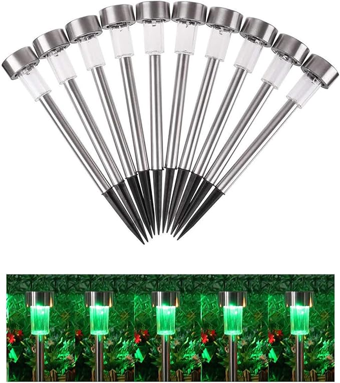 10PCS Green LED Outdoor Steel Garden Solar Powered Landscape Light Lamp Yar Pathway Stake Lights | Lumora